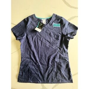 Small‎ S Scrub Top Scrubstar Stretch Indigo Blue Navy Unisex V-Neck NWT